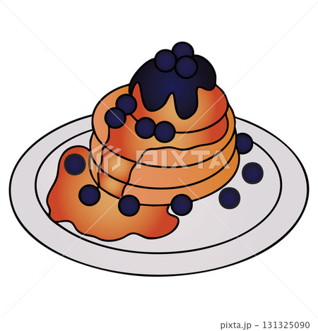 Pancakes with Maple Syrup and Fresh Blueberries Illustration. Classic Breakfast Food Icon. Transparent Background Graphic for Menu and Recipe Pancakes with Maple Syrup and Fresh Blueberries Illustration. Classic Breakfast Food Icon. Transparent Background Graphic for Menu and Recipe 131325090