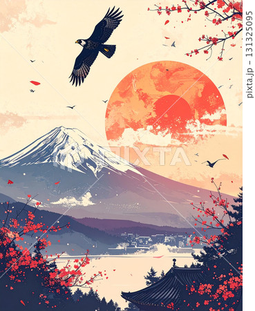 淡く色づく梅と山の新年の雅な日本の絶景 淡く色づく梅と山の新年の雅な日本の絶景 131325095