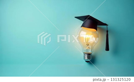 A graduation cap alongside a light bulb illustrates the journey of learning and success in educational pursuits A graduation cap alongside a light bulb illustrates the journey of learning and success in educational pursuits 131325120
