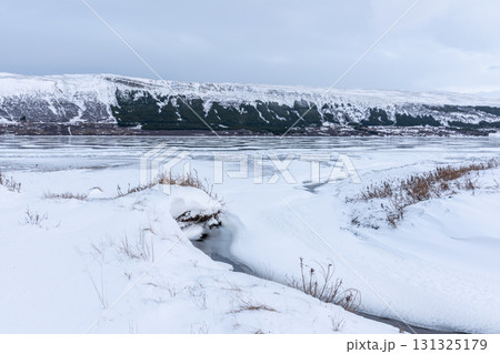 スコルラダルスヴァトン湖の冬景色 雪と氷に覆われた静寂の湖 アイスランド スコルラダルスヴァトン湖の冬景色 雪と氷に覆われた静寂の湖 アイスランド 131325179
