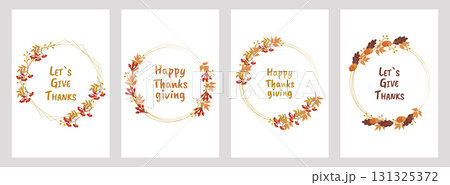 Thanksgiving poster set with festive autumn design. For holiday decoration marketing material social media post and seasonal invitation. Vector illustration Thanksgiving poster set with festive autumn design. For holiday decoration marketing material social media post and seasonal invitation. Vector illustration 131325372