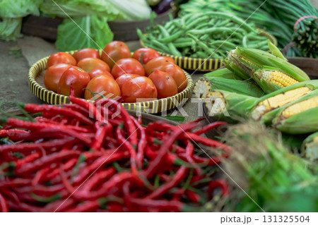 A Vibrant and Fresh Produce Display at the Local Market Offers a Colorful Array of Options 131325504