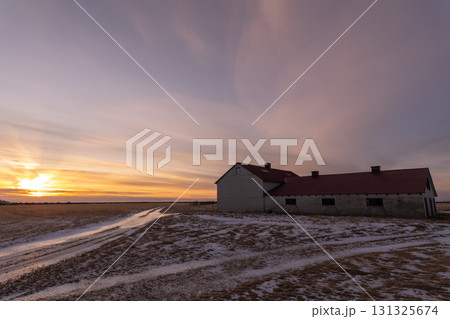 南アイスランドの冬景色 雪道と夕暮れの美しい風景 南アイスランドの冬景色 雪道と夕暮れの美しい風景 131325674