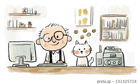 パソコンで在宅ワークをして住宅ローンの問題を解決した笑顔の男性と猫 パソコンで在宅ワークをして住宅ローンの問題を解決した笑顔の男性と猫 131325718