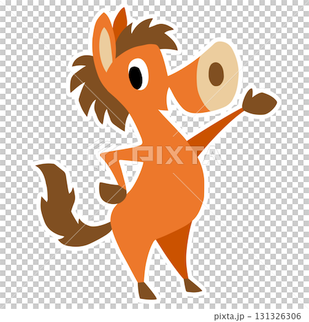 Hand-drawn relaxed horse character (New Year's, zodiac, horse, introduction, guide) Hand-drawn relaxed horse character (New Year's, zodiac, horse, introduction, guide) 131326306