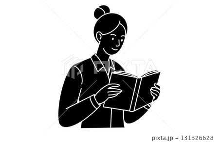 読書する人物のシンプルな線画イラストアイコン 131326628