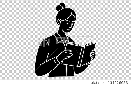 読書する人物のシンプルな線画イラストアイコン 131326628