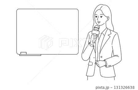 プレゼンを行うビジネス女性のモノクロ素材イラストアイコン プレゼンを行うビジネス女性のモノクロ素材イラストアイコン 131326638