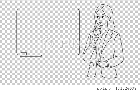 プレゼンを行うビジネス女性のモノクロ素材イラストアイコン プレゼンを行うビジネス女性のモノクロ素材イラストアイコン 131326638