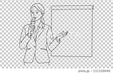 正在做演示的女商人的單色材料插圖圖標 正在做演示的女商人的單色材料插圖圖標 131326640