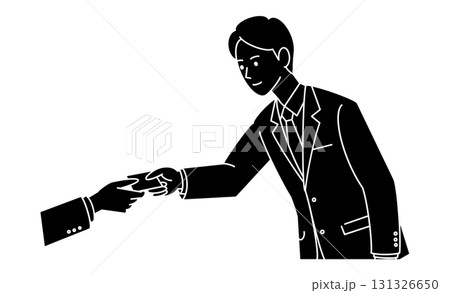 名刺交換をするビジネスマンの線画イラストアイコン 131326650
