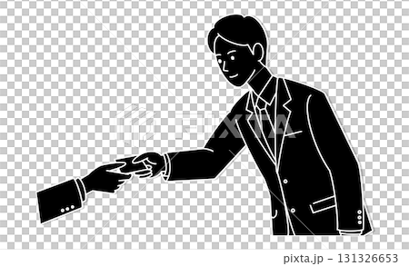 Line drawing illustration icon of businessmen exchanging business cards 131326653