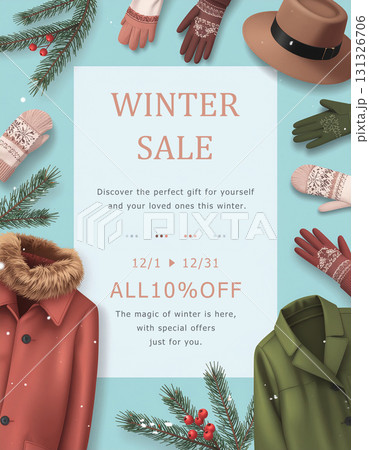 冬のおしゃれなコートや手袋など冬のファッションが彩るウィンターセールチラシ 131326706
