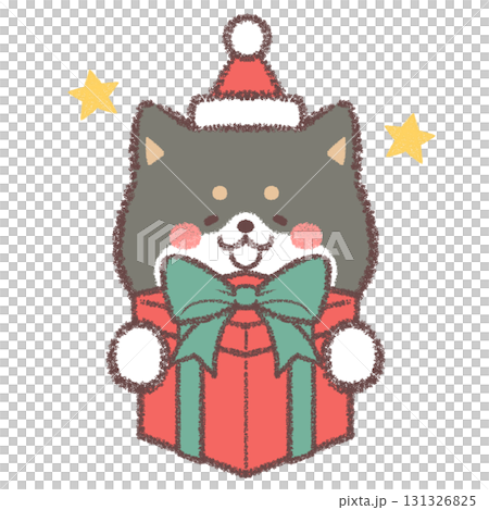 クリスマスプレゼントをもらって喜ぶ黒柴犬 クリスマスプレゼントをもらって喜ぶ黒柴犬 131326825