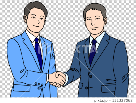 兩位商人握手的插圖，上身正面，藍色 131327068