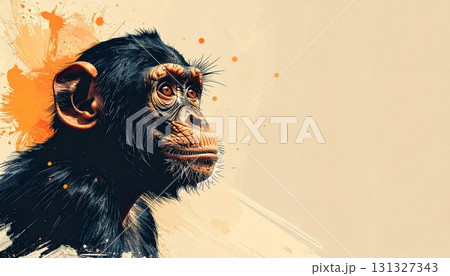 落ち着いたベージュ表面とサルモチーフ背景 131327343