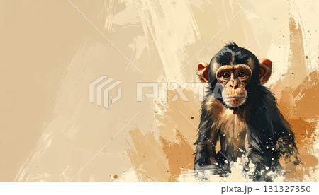 落ち着いたベージュ表面とサルモチーフ背景 131327350