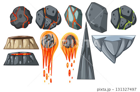 Vector Set of Volcanic Rocks, Meteors, and Lava Elements 131327497