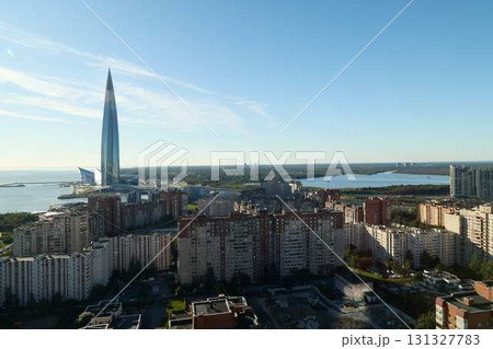 A stunning cityscape highlighting the Lakhta Center and diverse modern architecture 131327783