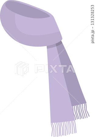 A light purple winter scarf with tassels, flowing elegantly against a solid black background. 131328253