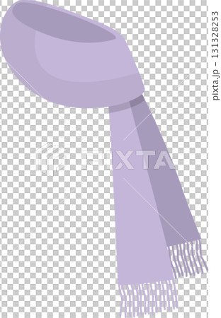 A light purple winter scarf with tassels, flowing elegantly against a solid black background. 131328253