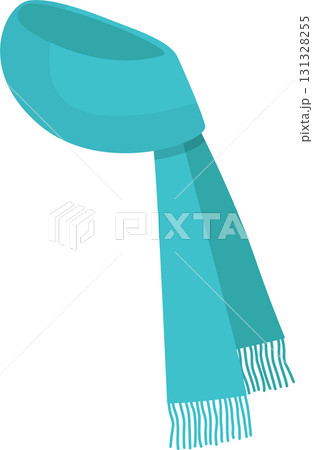 A light blue scarf with tassels is pictured against a black background. Simple winter wear. 131328255