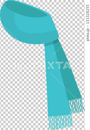 A light blue scarf with tassels is pictured against a black background. Simple winter wear. 131328255