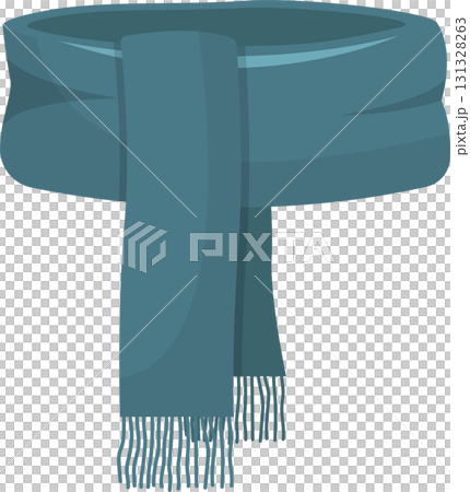 A cozy blue scarf with fringed ends, depicted on a stark black backdrop. Simple design, winter wear. 131328263