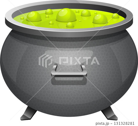 A bubbling cauldron filled with glowing green liquid and floating bubbles, ready for magic. 131328281