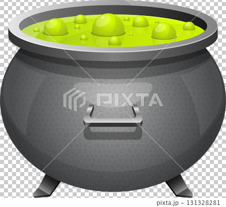 A bubbling cauldron filled with glowing green liquid and floating bubbles, ready for magic. 131328281