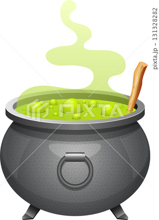 A bubbling cauldron filled with neon green potion and emitting smoke, hinting at magical concoctions. 131328282