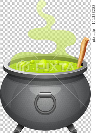 A bubbling cauldron filled with neon green potion and emitting smoke, hinting at magical concoctions. 131328282