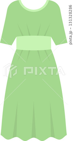 A light green dress with a fitted bodice, short sleeves, and an A-line skirt shape on a black backdrop. A light green dress with a fitted bodice, short sleeves, and an A-line skirt shape on a black backdrop. 131328286
