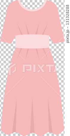 A-line dress with short sleeves in a pastel pink color, featuring a slightly darker pink belt. 131328288