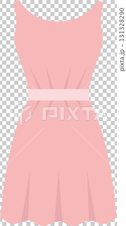 A pink dress with a cinched waist and sleeveless design, set against a stark black background. 131328290