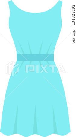 A simple, elegant, light blue dress with a cinched waist and an A-line skirt suitable for summer. 131328292