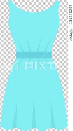 A simple, elegant, light blue dress with a cinched waist and an A-line skirt suitable for summer. 131328292