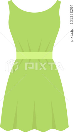 Lime green dress with cinched waist and flowing skirt, sleeveless, isolated on a black background. Lime green dress with cinched waist and flowing skirt, sleeveless, isolated on a black background. 131328294