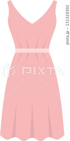 Illustration of a light pink, sleeveless dress with a fitted bodice and flared skirt design. 131328302