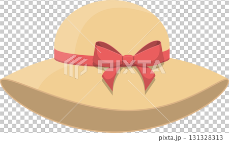A stylish sun hat with a wide brim, adorned with a cheerful red bow, ready for summer fun! 131328313