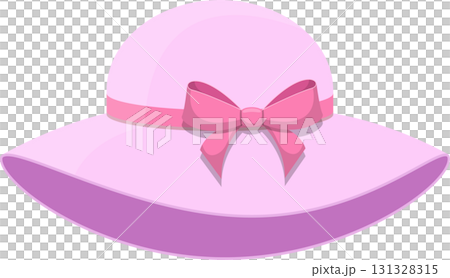 Charming pink hat with a delicate bow, perfect for a sunny day. Classic headwear for ladies. Charming pink hat with a delicate bow, perfect for a sunny day. Classic headwear for ladies. 131328315