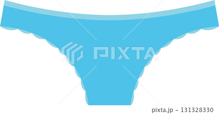 A light blue pair of underwear with a scalloped edge design against a stark black background. A light blue pair of underwear with a scalloped edge design against a stark black background. 131328330