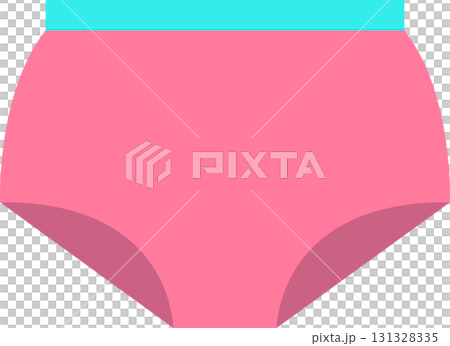 A simple cartoon style illustration of pink underwear with a bright blue waistband isolated. 131328335