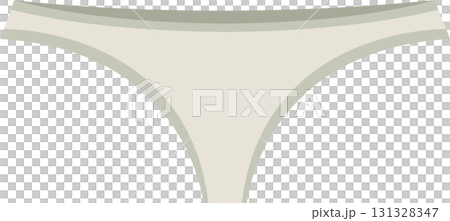 Beige thong underwear on a black background. Simple design with minimal stitching detail. 131328347