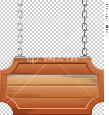 Hanging wooden sign with a decorative frame and silver chains, rustic and customizable. 131328354