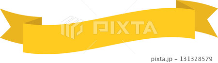 Gold Banner: A decorative, yellow banner with folded edges, perfect for adding emphasis or labels. 131328579