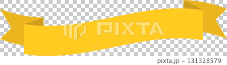 Gold Banner: A decorative, yellow banner with folded edges, perfect for adding emphasis or labels. 131328579