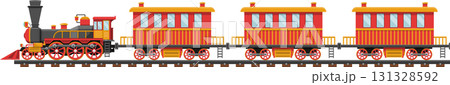 Vintage-style train with steam engine and passenger cars, a charming depiction of rail travel. 131328592