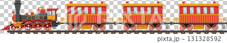 Vintage-style train with steam engine and passenger cars, a charming depiction of rail travel. 131328592