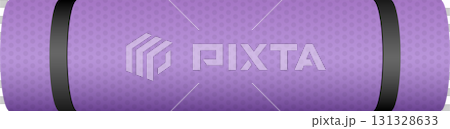 Rolled purple mat with black straps, perfect for fitness, yoga, or Pilates exercises. 131328633